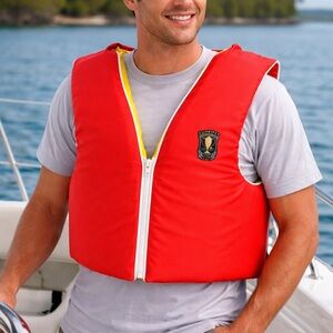 Men's Red Zip-Front Swim Vest with Emblem